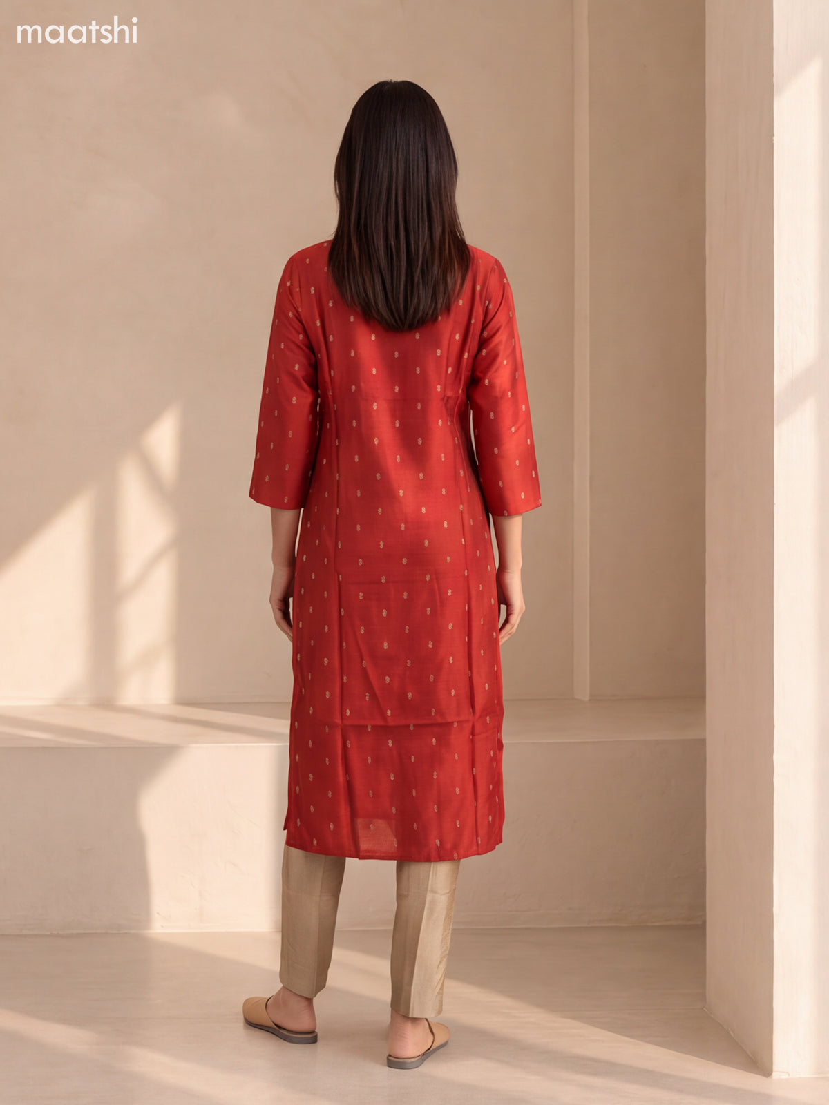 Red Art Silk Embroidery Work Straight Suit