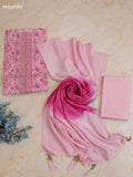 Pink Cotton Dress Material With Printed & Patch Work Neck Pattern With Bottom and Dupatta