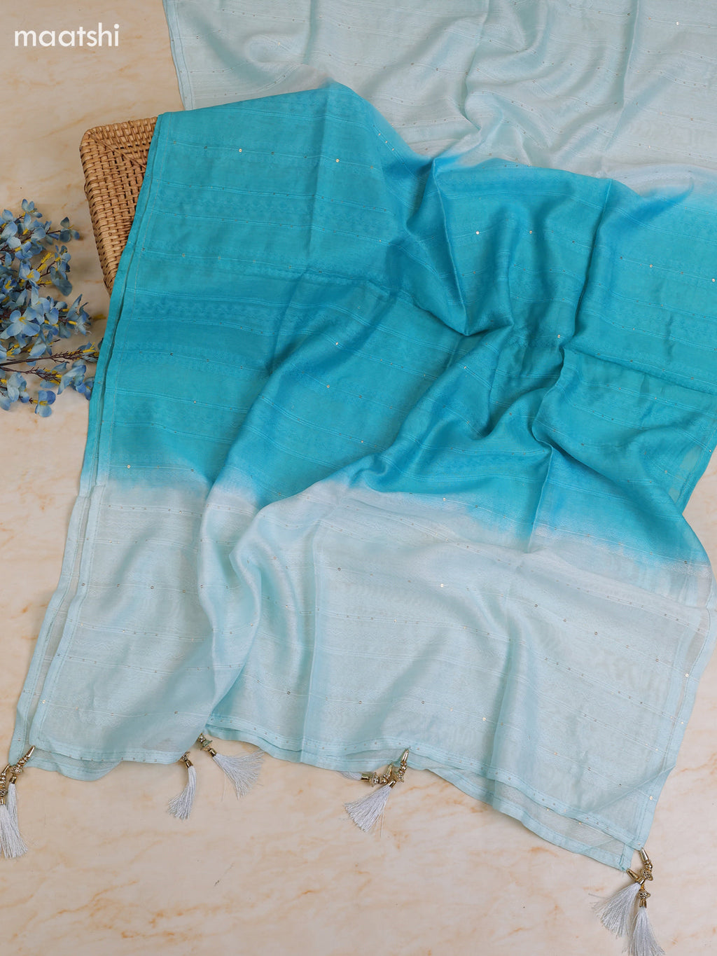 Light Blue Cotton Dress Material With Printed & Patch Work Neck Pattern With Bottom and Dupatta