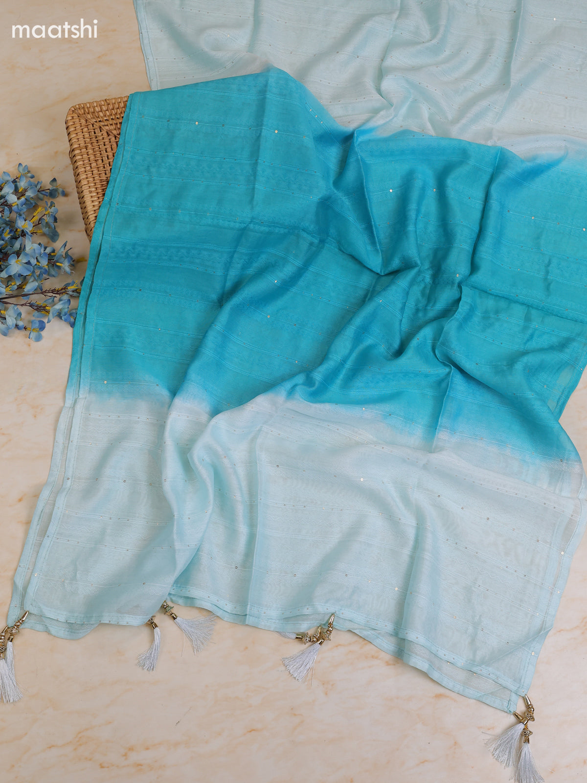 Light Blue Cotton Dress Material With Printed & Patch Work Neck Pattern With Bottom and Dupatta