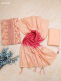 Dark Peach Cotton Dress Material With Printed & Patch Work Neck Pattern With Bottom and Dupatta