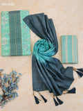 Teal Green Cotton Dress Material With Printed & Patch Work Neck Pattern With Bottom and Dupatta