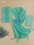Teal Green Cotton Dress Material With Printed & Patch Work Neck Pattern With Bottom and Dupatta