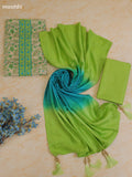 Light Green and Cream Cotton Dress Material With Printed & Patch Work Neck Pattern With Bottom and Dupatta