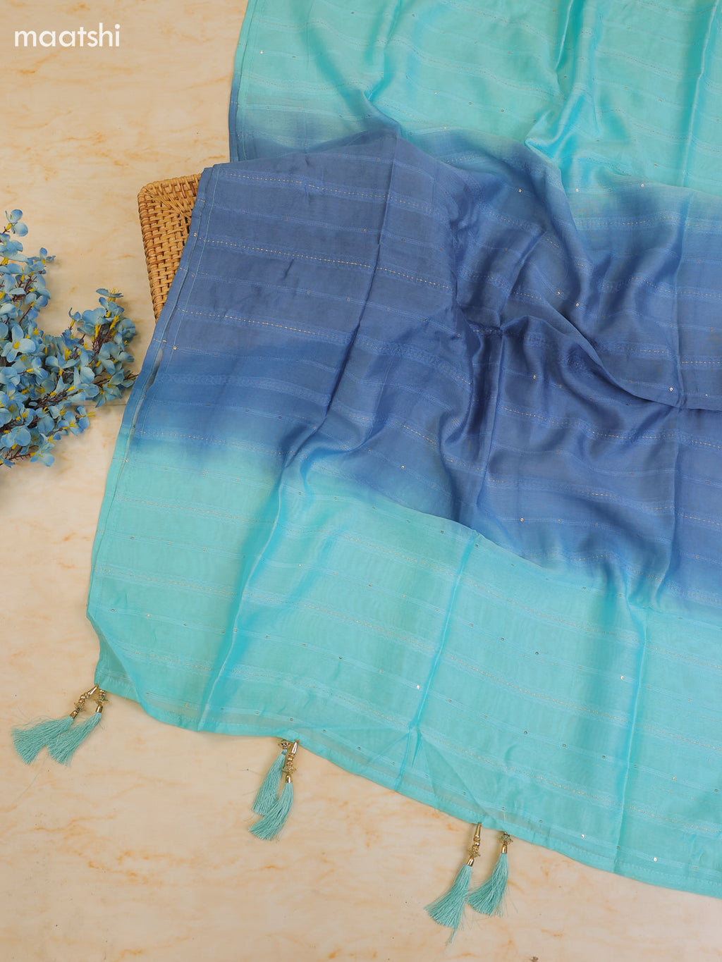 Light Blue and Cream Cotton Dress Material With Printed & Patch Work Neck Pattern With Bottom and Dupatta