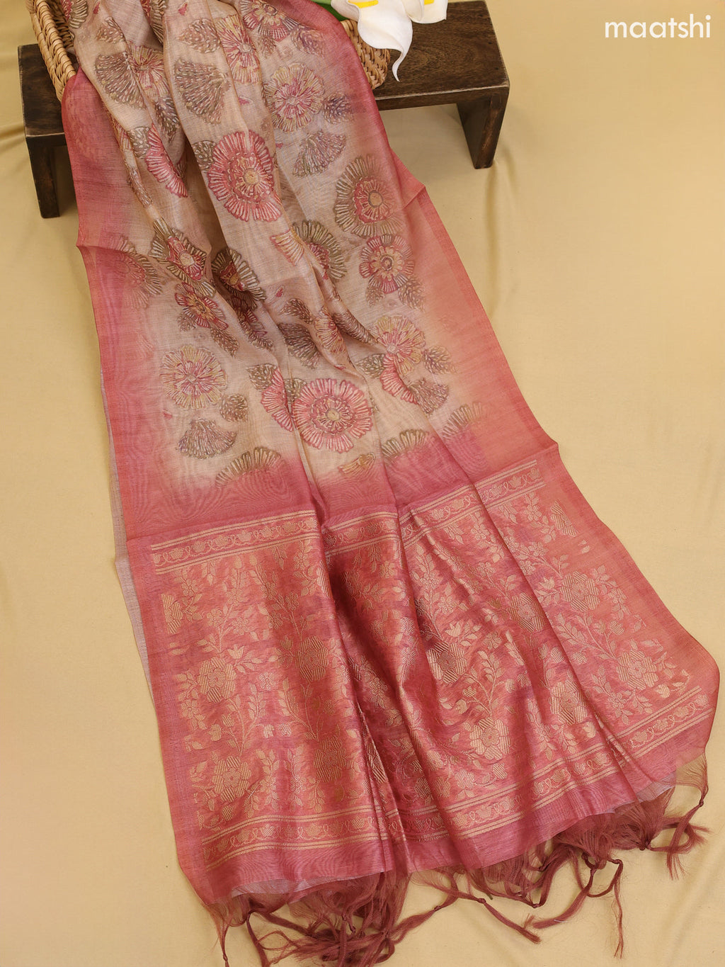 Dark Mauve Pink Chanderi Dress Material With Zari Work Neck Pattern With Bottom and Dupatta