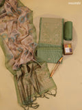 Green Chanderi Dress Material With Zari Work Neck Pattern With Bottom and Dupatta