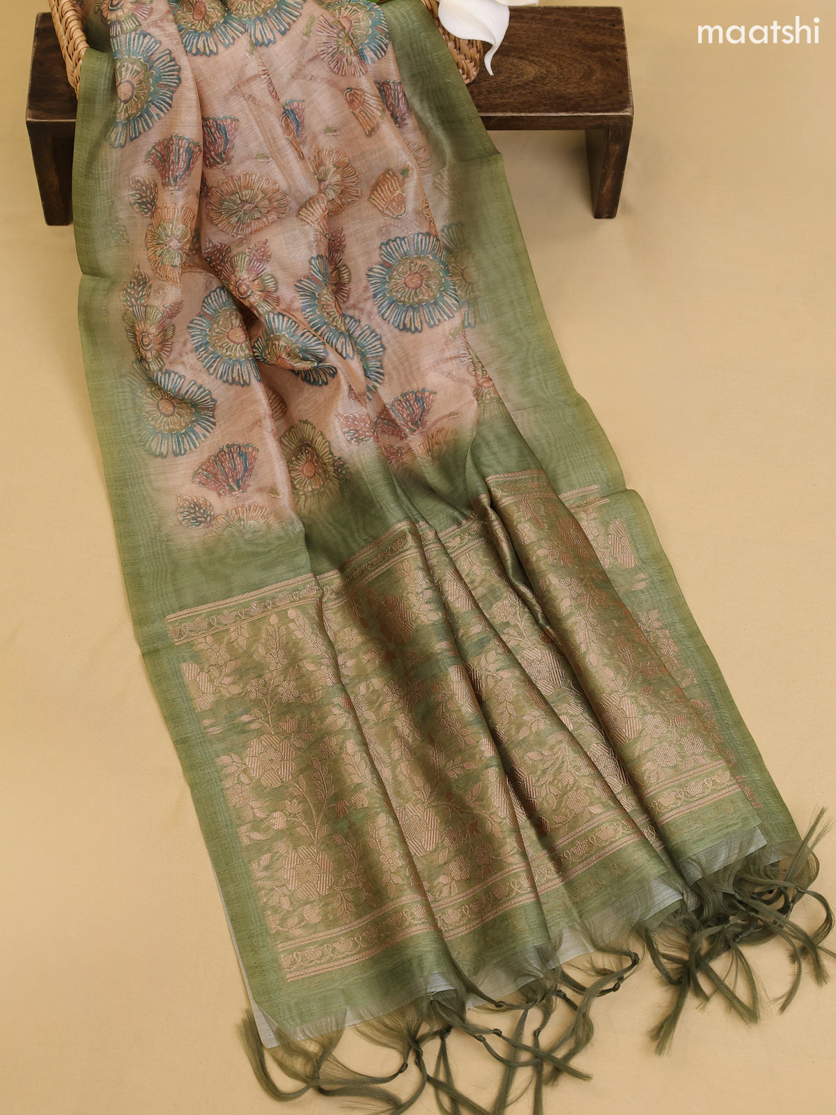 Green Chanderi Dress Material With Zari Work Neck Pattern With Bottom and Dupatta