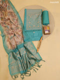 Teal Green Chanderi Dress Material With Zari Work Neck Pattern With Bottom and Dupatta