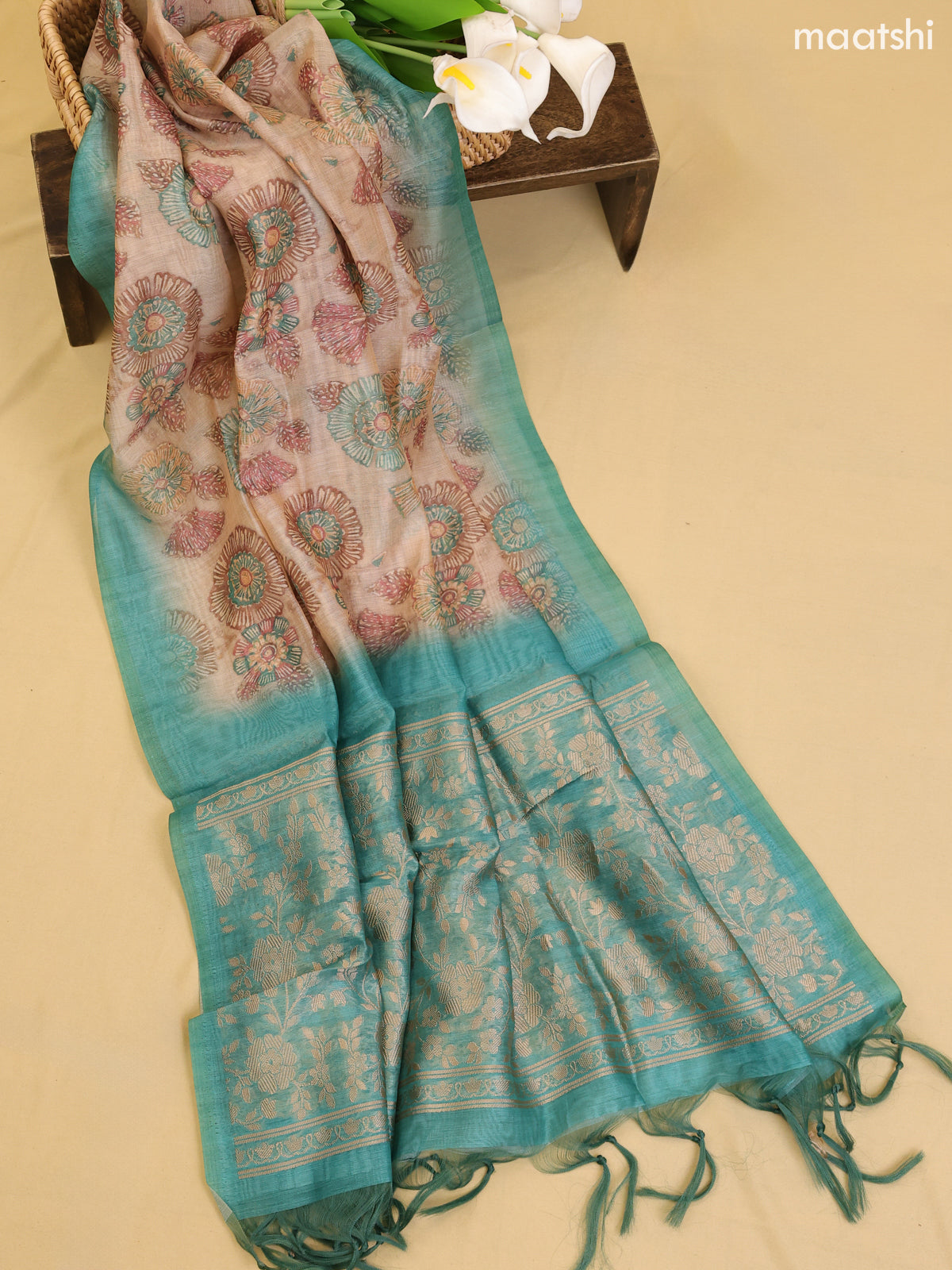 Teal Green Chanderi Dress Material With Zari Work Neck Pattern With Bottom and Dupatta