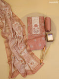 Pastel Brown Chanderi Dress Material With Printed Embroidery Work Neck Pattern With Bottom and Dupatta