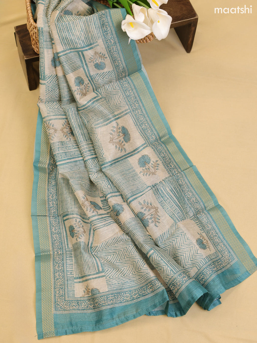Peacock Blue Chanderi Dress Material With Printed Embroidery Work Neck Pattern With Bottom and Dupatta