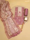 Dark Mauve Pink Chanderi Dress Material With Printed Embroidery Work Neck Pattern With Bottom and Dupatta