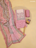 Mauve Pink Chanderi Dress Material With Printed Embroidery Work Neck Pattern With Bottom and Dupatta