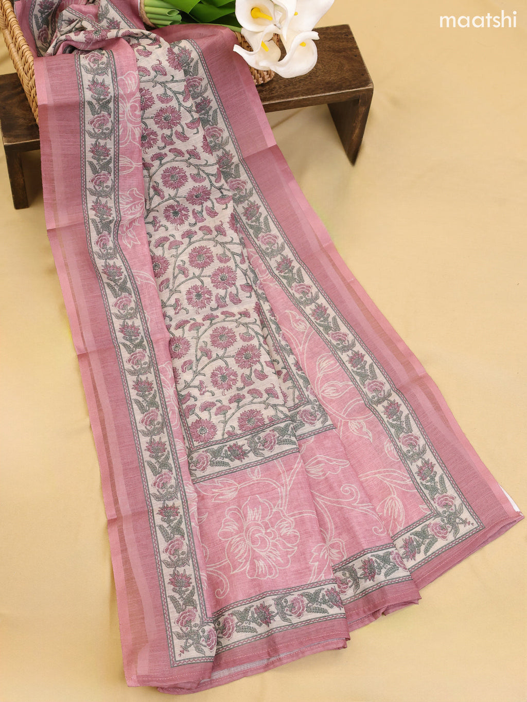 Mauve Pink Chanderi Dress Material With Printed Embroidery Work Neck Pattern With Bottom and Dupatta
