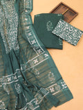 Green Cotton Dress Material With Batik Prints & Embroidery Work and Bottom & Dupatta
