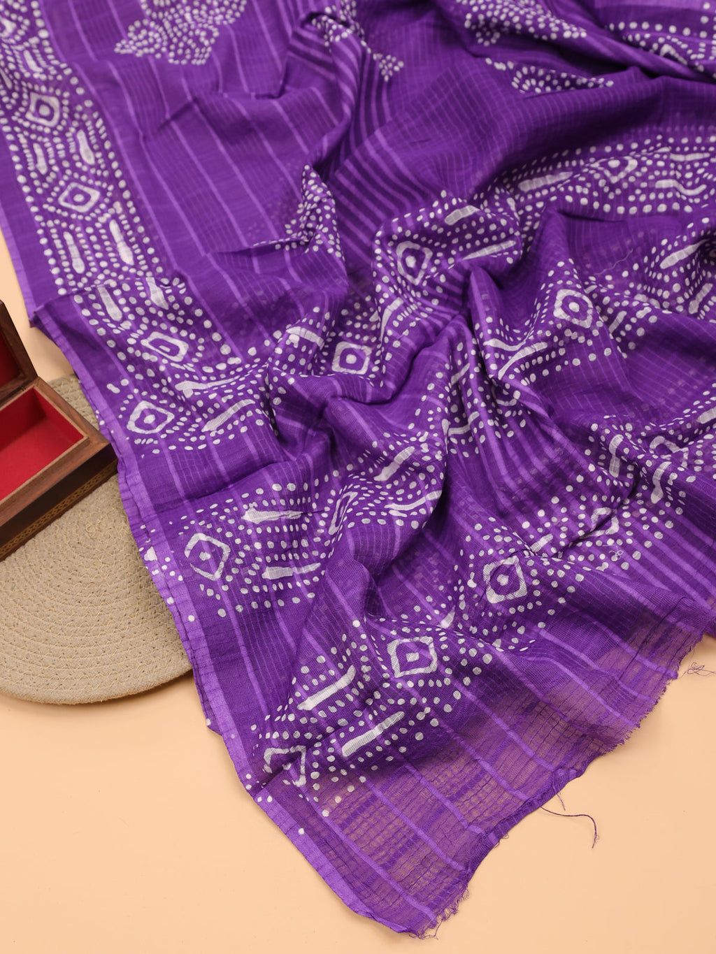 Lavender Cotton Dress Material With Bandhini Prints & Embroidery Work and Bottom & Dupatta