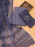 Grey Cotton Dress Material With Bandhini Prints & Embroidery Work and Bottom & Dupatta
