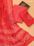 Red Cotton Dress Material With Bandhini Prints & Embroidery Work and Bottom & Dupatta