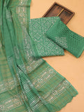 Green Cotton Dress Material With Bandhini Prints & Embroidery Work and Bottom & Dupatta