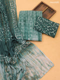 Green and Off White Cotton Dress Material With Tie-Dye Prints and Bottom & Dupatta