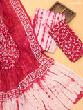 Red and Off White Cotton Dress Material With Tie-Dye Prints and Bottom & Dupatta