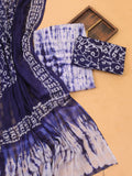 Navy Blue and Off White Cotton Dress Material With Tie-Dye Prints and Bottom & Dupatta