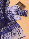 Navy Blue and Off White Cotton Dress Material With Tie-Dye Prints and Bottom & Dupatta