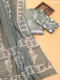 Green Cotton Dress Material With Batik Prints & French Knot Work Pattern and Bottom & Dupatta