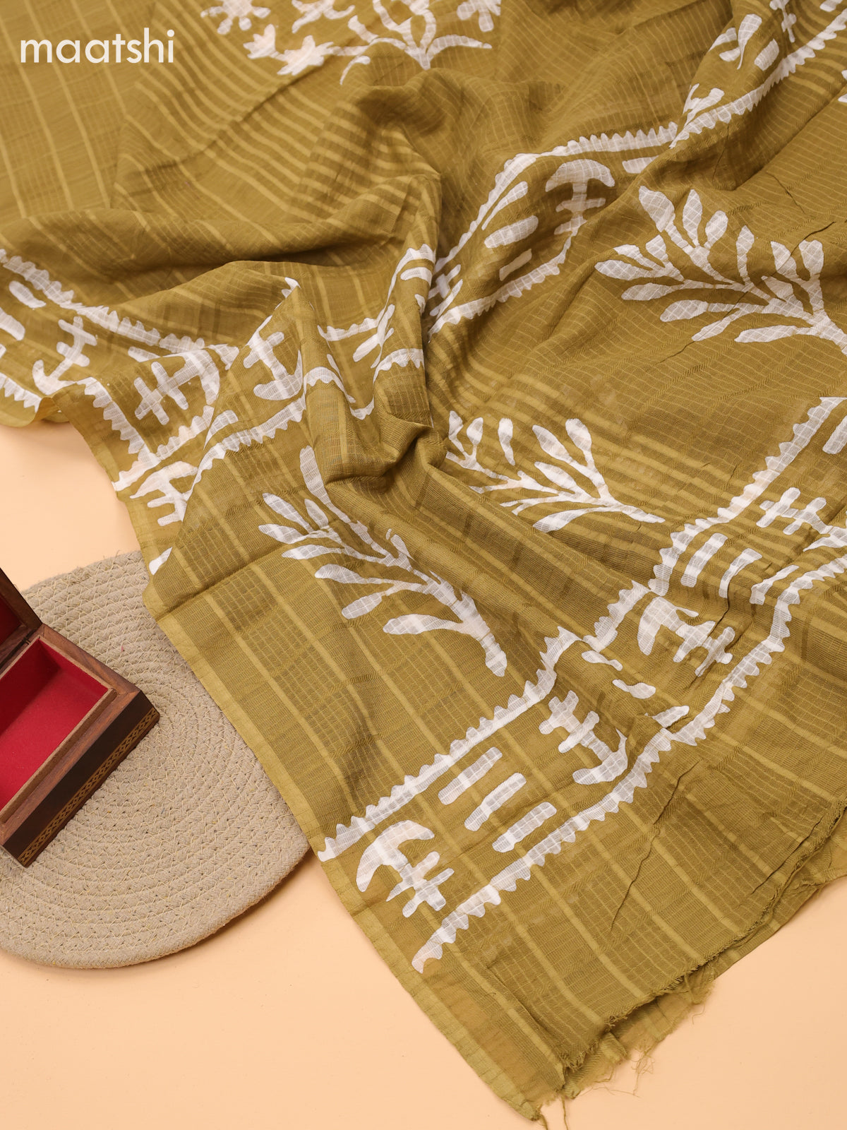 Mustard Yellow Cotton Dress Material With Batik Prints & French Knot Work Pattern and Bottom & Dupatta