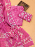 Pink Cotton Dress Material With Batik Prints & French Knot Work Pattern and Bottom & Dupatta