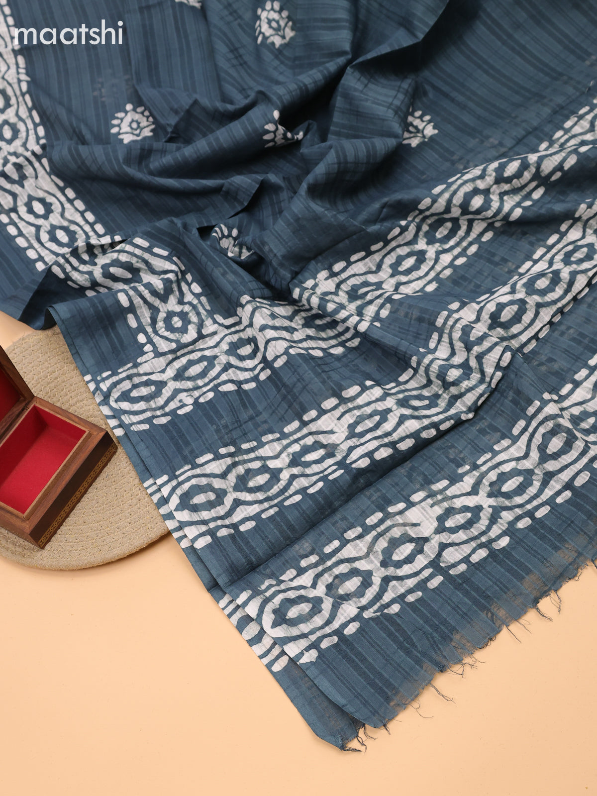 Peacock Green Cotton Dress Material With Batik Prints & Embroidery Work Pattern and Bottom & Dupatta