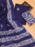 Navy Blue Cotton Dress Material With Batik Prints & Embroidery Work Pattern and Bottom & Dupatta