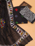 Black Cotton Dress Material With Batik Prints & Embroidery Work Pattern and Bottom & Dupatta