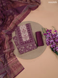 Purple and Beige Linen Cotton Dress Material With Floral Prints & Embroidery Work Neck Pattern and Bottom & Dupatta