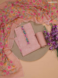 Peach Linen Cotton Dress Material With Floral Prints & Embroidery Work Neck Pattern and Bottom & Dupatta