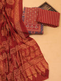 Navy Blue and Maroon Cotton Dress Material With Ajrakh Prints & Patch Work Neck Pattern and Bottom & Dupatta