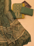 Yellow and Green Cotton Dress Material With Ajrakh Prints & Patch Work Neck Pattern and Bottom & Dupatta