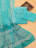 Green and Off White Cotton Dress Material With Allover Batik Prints and Bottom & Dupatta