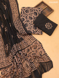 Black and Beige Cotton Dress Material With Allover Batik Prints and Bottom & Dupatta