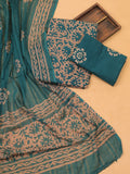 Green and Beige Cotton Dress Material With Allover Batik Prints and Bottom & Dupatta