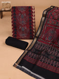 Maroon and Black Art Tussar Dress Material With Allover Prints and Bottom & Dupatta
