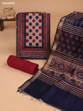 Blue and Maroon Art Tussar Dress Material With Allover Prints and Bottom & Dupatta