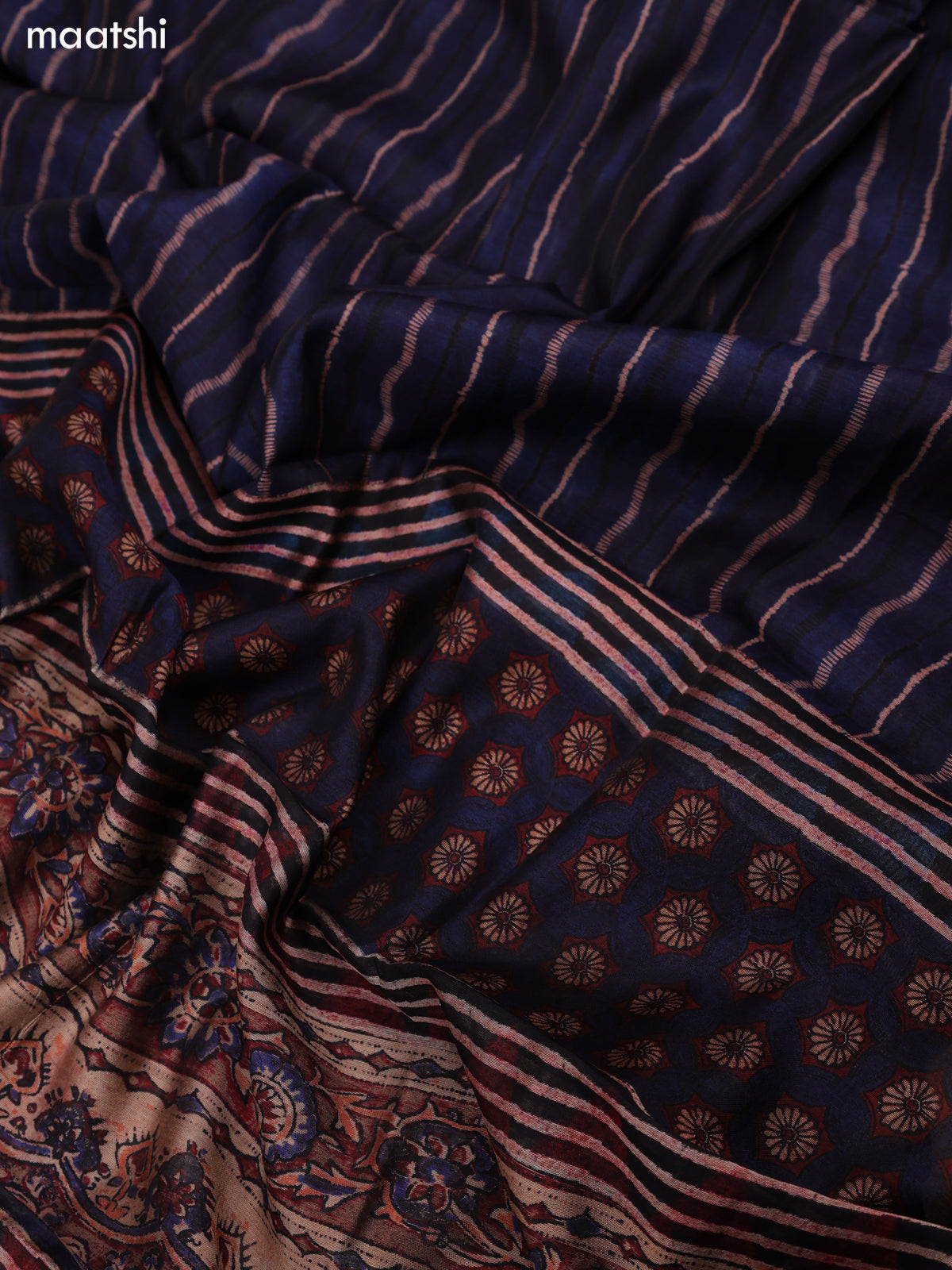 Blue and Maroon Art Tussar Dress Material With Allover Prints and Bottom & Dupatta