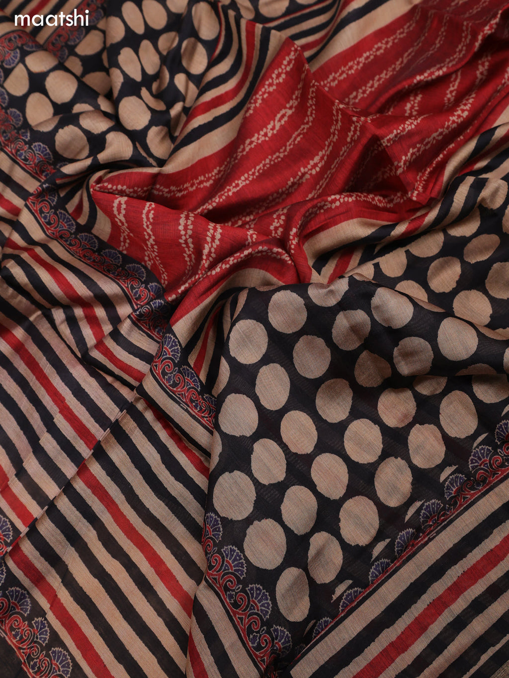 Maroon and Black Art Tussar Dress Material With Allover Prints and Bottom & Dupatta