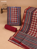 Blue and Maroon Art Tussar Dress Material With Allover Prints and Bottom & Dupatta