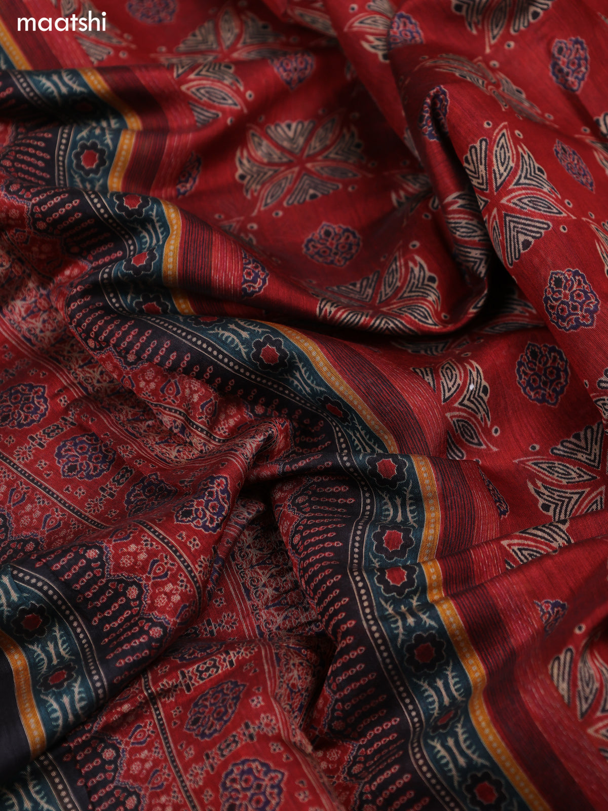 Black and Maroon Art Tussar Dress Material With Allover Prints and Bottom & Dupatta