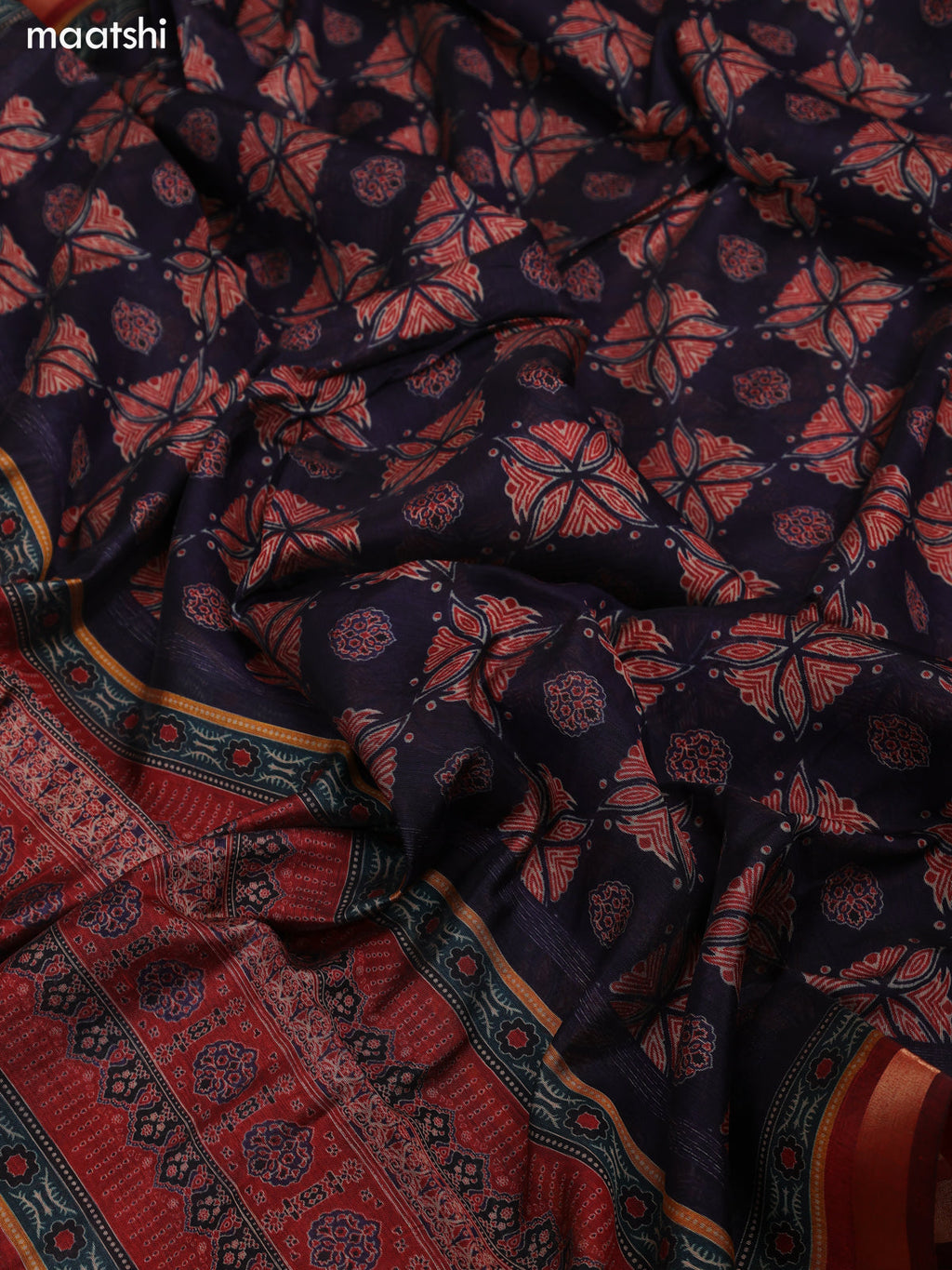 Blue and Maroon Art Tussar Dress Material With Allover Prints and Bottom & Dupatta