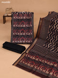 Brown and Black Art Tussar Dress Material With Allover Prints and Bottom & Dupatta