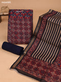 Maroon and Blue Art Tussar Dress Material With Allover Floral Prints and Bottom & Dupatta